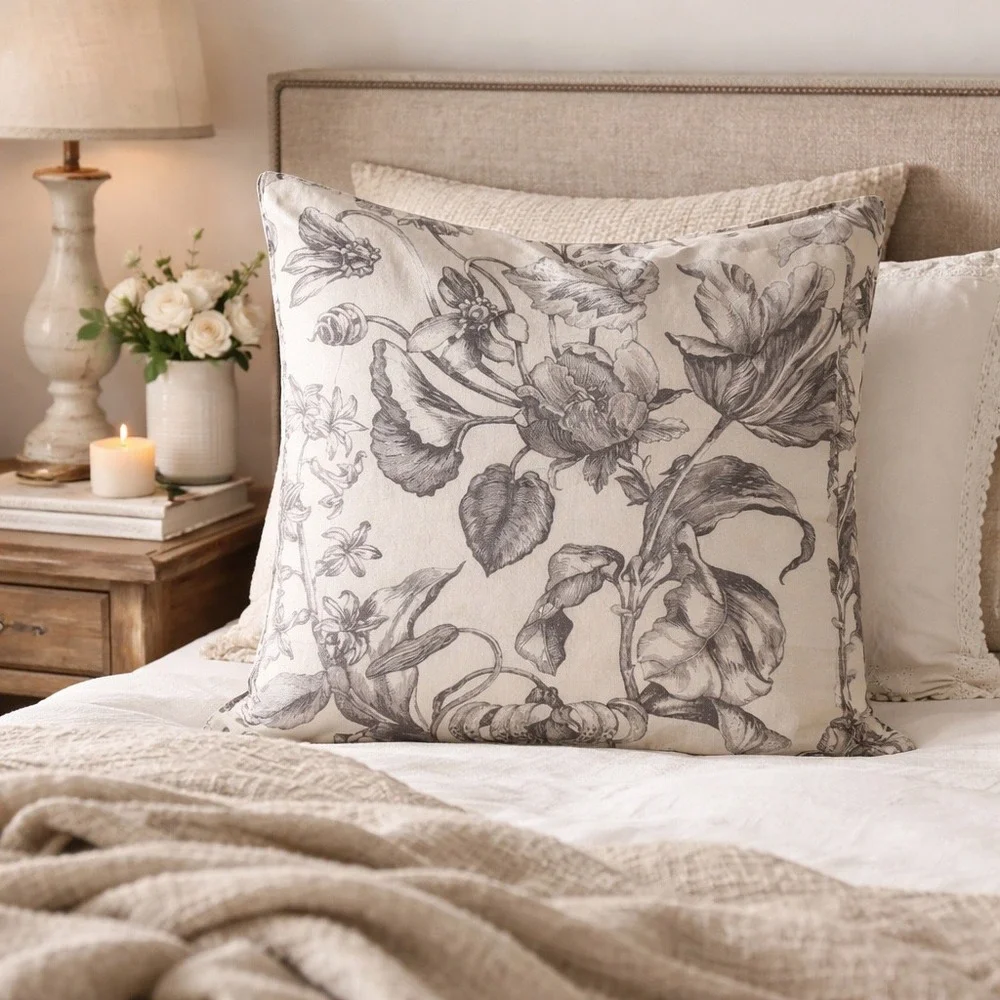 Pottery Barn Pippa Euro‎ Pillow Sham Floral Botanitcal Organic Cotton 30x30